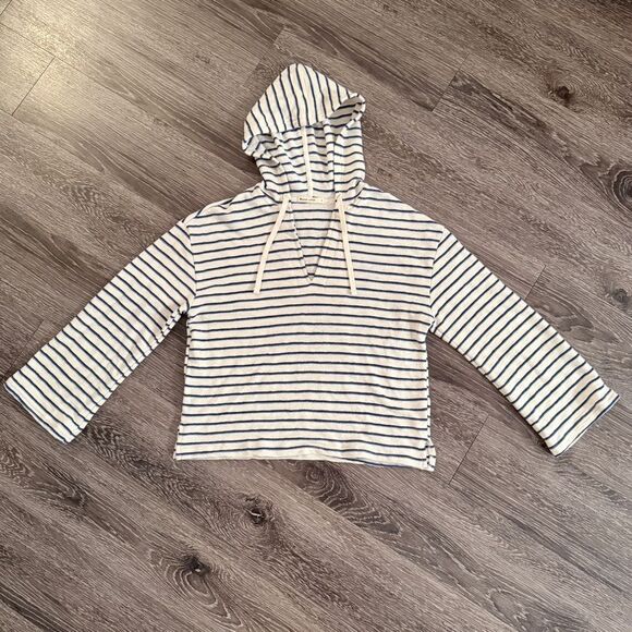 Marine Layer Womens Playa Hoodie in Navy Cream Stripe - Picture 1 of 8